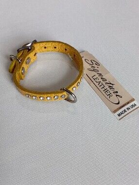 Signature Leather Crystal Pet 🐶 😺 Collar, Yellow Crocodile Grain Size 10"